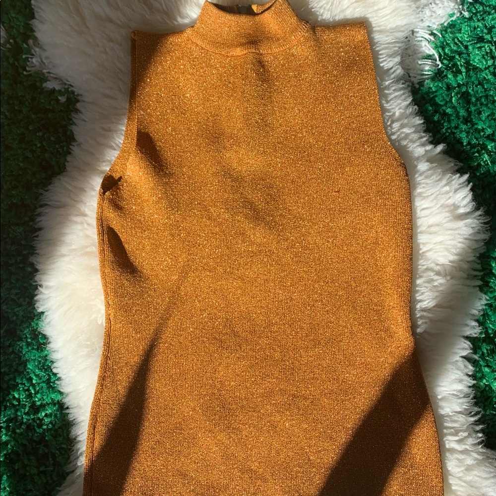 Betsey Johnson Gold Sleeveless Mock Neck Top